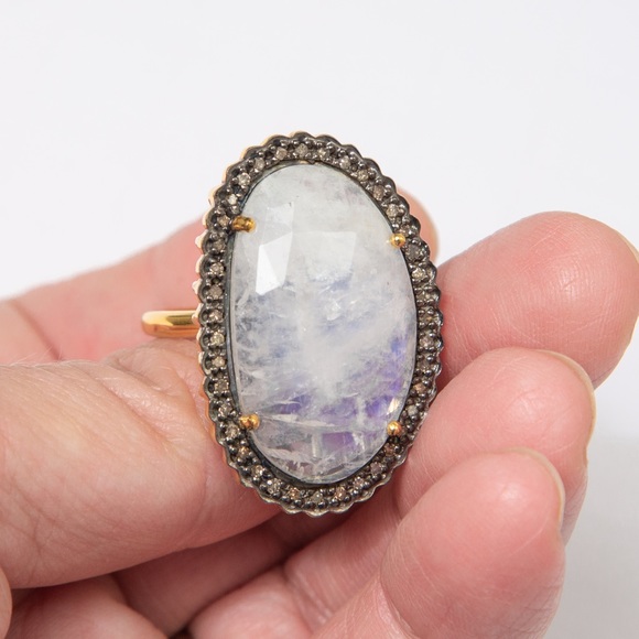 Rarities by Carol Brodie statement cocktail ring large moonstone & diamonds 10 - Picture 11 of 15